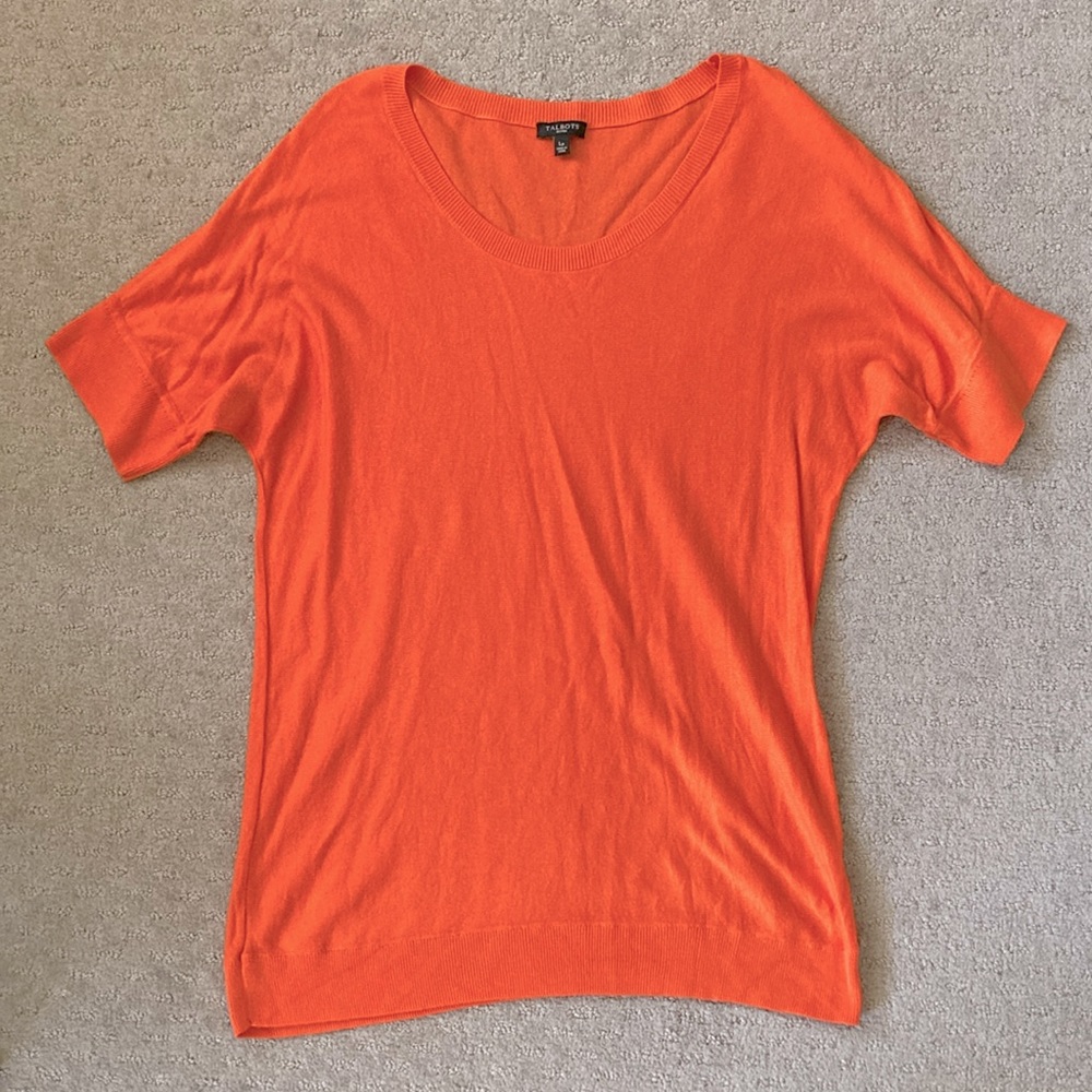 TALBOTS orange silk-blend sweater top, Large Petite.